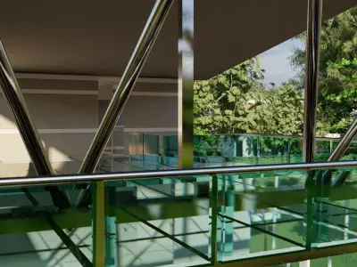 Building modern glass house in woods 3D model