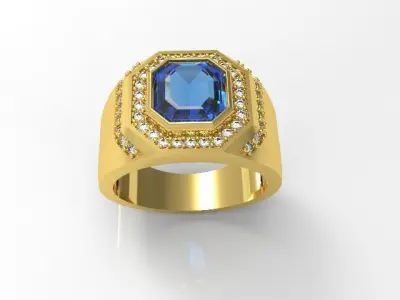 094 - Blue Sapphire Gents Ring - White Gold 3D print model