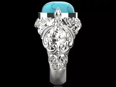 Special Mens White Gold Ring with Turquoise Stone Model mr0268 3D print model