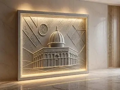 3d modern Dome of the Rock 3D Wall Panel Relief CNC 02  3D model