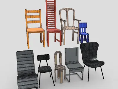 Chair Pack Low-poly 3D model