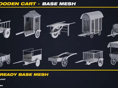 20 Wooden Cart Base Mesh - VOL 09 - Game Ready Low-poly 3D model