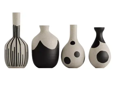 Beige and black ceramic vases 3D model