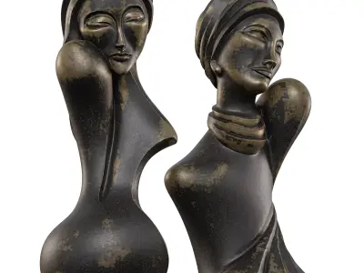 Two Abstract Woman Statues -Bronze Bust Set Pack 3D model