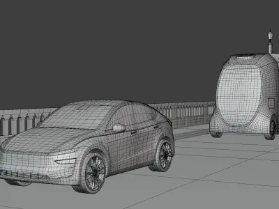 Bridge with truck and Tesla 3D model