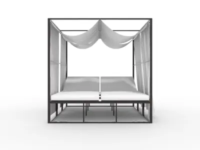 Poolside Cabana 05 with Animated Curtain Blowing in the Wind 3D model
