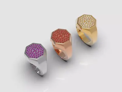 Octagonal ring with diamonds 3D print model