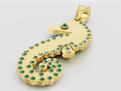 gold seahorse pendant  3D printable model   3D print model
