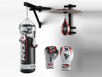 Boxing bag and gloves set from ROX Low-poly 3D model