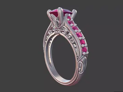 SCROLLWORK RING WITH PAVE 3D print model