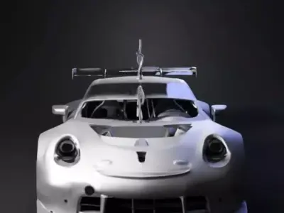 High-Detail 3D Render of a Racing Car with Open Hood 3D model