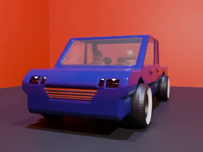 Retro Toon Style Blue Pickup Truck 3D Model Low-poly 3D model