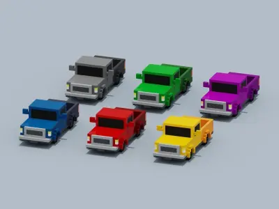 Voxel Pickup Truck Collection Low-poly 3D model