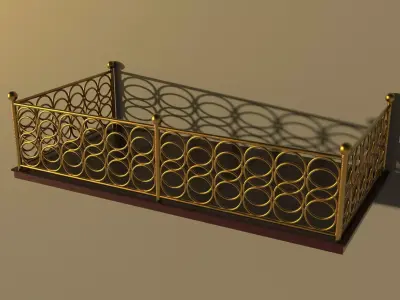 Balcony 4 ornate gold wrought iron railing 3D model