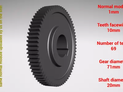 Cylindrical gear - paired - z69 m1 D71 d20 3D print model