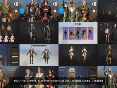 MMORPG Archers - Medieval Fantasy Modular Character Bundle 3D Model Collection