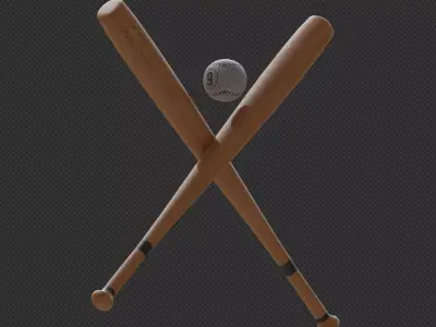 baseball bat and Ball  Low-poly 3D model