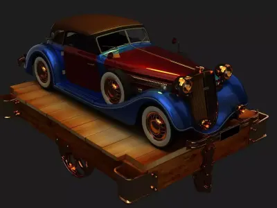 Chinese Display Stand with Antique Car Figure  Low-poly 3D model