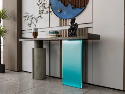 Sideboard with wall panel and flooring 14 3D model