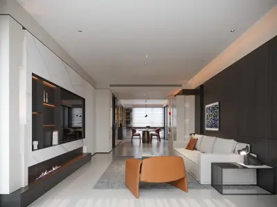 Modern Luxe Living and Dining Room Interior Design 3D model