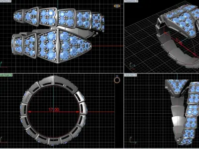 BVLGARI diamond snake ring 17mm Size 3D print model