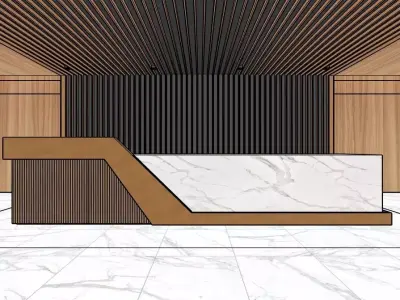 Luxury Reception Desk with Marble Counter and Wood Panels Low-poly 3D model