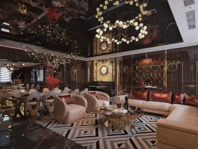 Living Room and Kitchen Interior Model Free 3D model