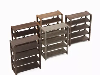 Wide Pottery Shelf Set B Low-poly 3D model