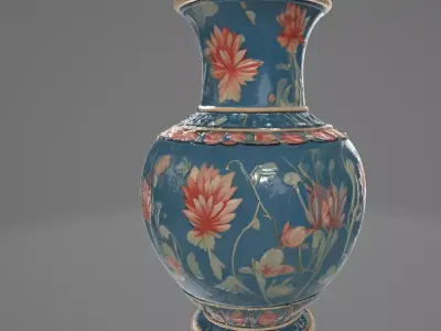 Decorative Vase with Floral Texture - 3D Model Low-poly 3D model
