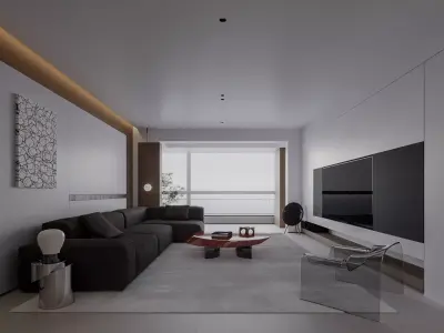 Modern living room dining room interior scenes  3D model 22