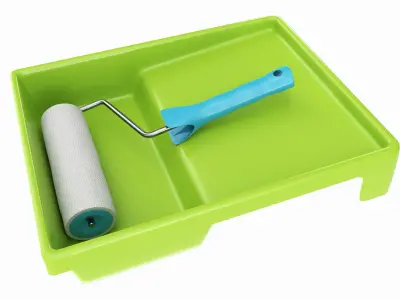 Paint roller with tray 02 3D model