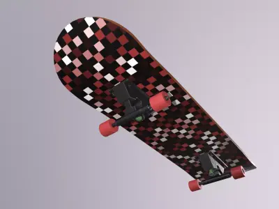 Realistic Skateboard 3D low-poly model with checkered pattern Low-poly 3D model