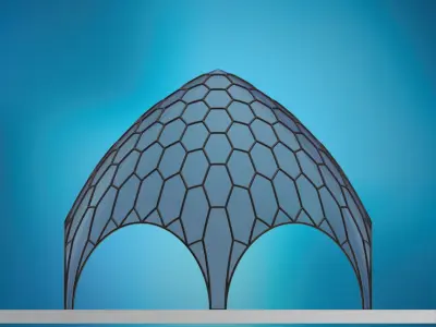 Pointed hexagonal dome wireframe with glass panels Low-poly 3D model