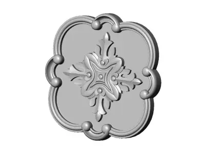Rounded square floral carving detailed scrolls frame rosette 3D print model