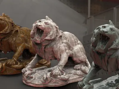 Lion Statue Head up roaring 3D model