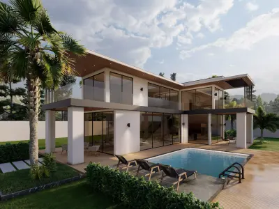 Modern Villa with Pool Landscape Terrace 3D model