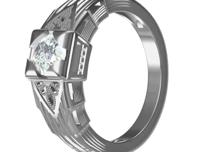 Single Round Diamond Filigree Art Deco Ring 2 3D print model