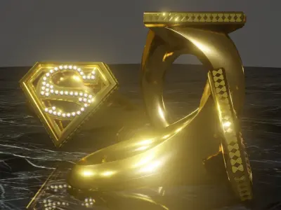Supermans Gold Ring Concept Low-poly 3D model