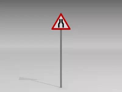 Road narrows sign 3D model