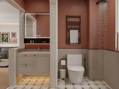 French retro bathroom dry area bathroom dry  3D model