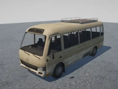 Bus With Interior and Destroyed Version Low-poly 3D model