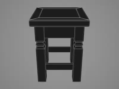 Medium Square Dark Wood Stool Low-poly 3D model