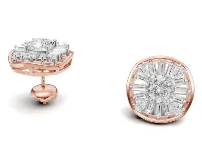 Cushion Yellow Diamond Stud With Baguette and Pear   3D print model