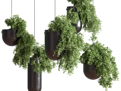IndoorPlantsHangingPotMetalVase01 five pendant lights hanging... 3D model