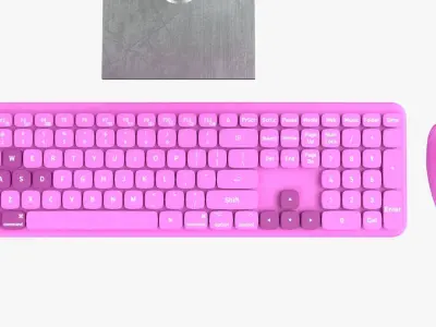 Wireles Computer Set Keyboard Mouse Monitor Baby Pink Version 3D model
