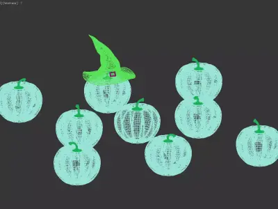 Halloween Jack O Lantern Collection with Witch Hat Decor 3D model