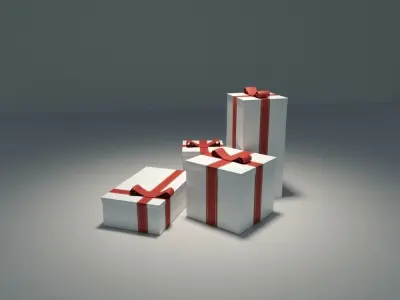 Present three gift boxes with ribbons 3D model