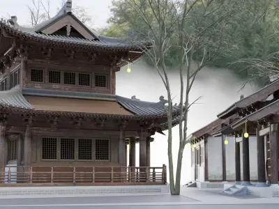Several old Japanese houses for making movies and games Low-poly 3D model