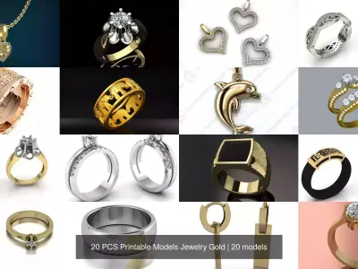 20 PCS Printable Models Jewelry Gold 3D Model Pack