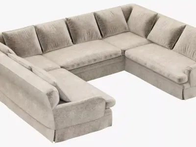 Restoration Hardware Belgian Classic Roll Arm U-Sofa Sectional 3D model